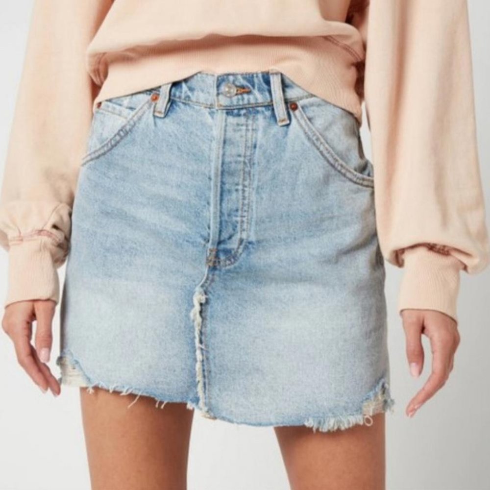 NWT Free People We The Free Brea Cutoff Mile High Blue Denim Skirt Size 24